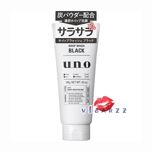 (สีดำ) Shiseido Uno Whip Wash Black 130g โฟมล้างหน้าญี่ปุ่น โฟมล้างหน้าผู้ชาย วิปโฟมล้างหน้าสูตรผสมผงถ่าน Charcoal Powder ขจัดความมัน และสิ่งสกปรกบนใบหน้าได้อย่างมีประสิทธิภาพ เหมาะกับ ผิวมัน และผิวปกติ