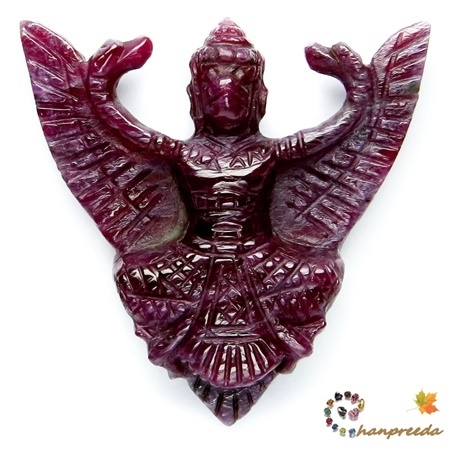 Carving Natural Ruby (Unheated) พลอยทับทิมไม่ผ่านการอบหรือเผา Garuda พญาครุฑ แกะสลัก หนัก 24.40 กะรัต สีแดงเข้ม แกะสลักสวย งานฝีมือ