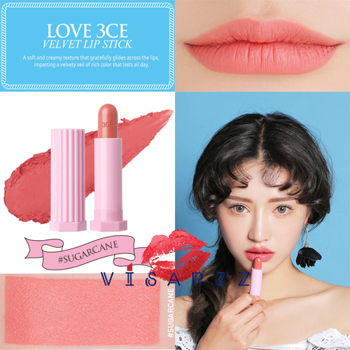 (# Sugarcane) 3CE Love 3CE Velvet Lipstick 3.5g ลิปสติกรุ่นใหม่ล่าสุด แพคเกจน่ารัก สีสวยสดใส