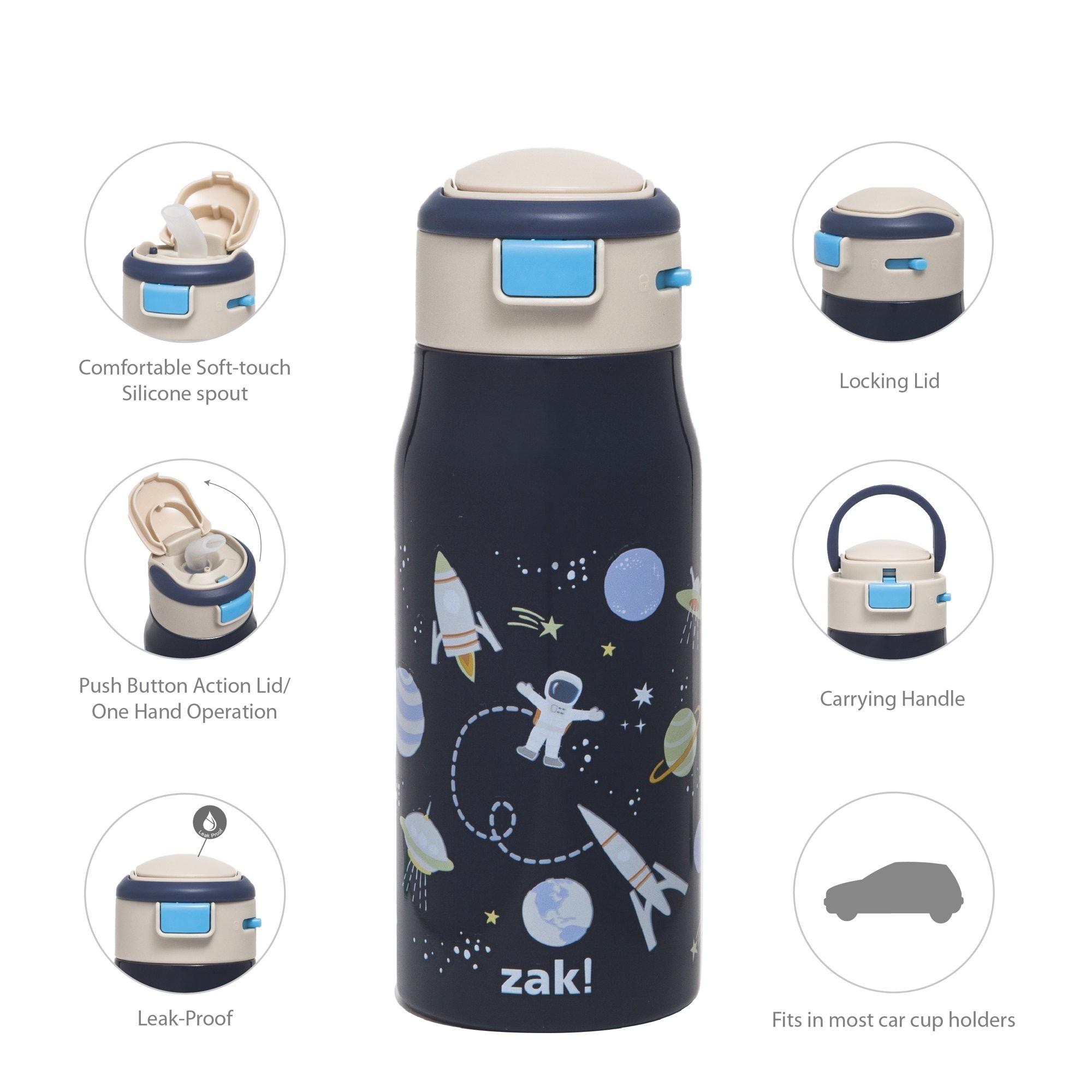กระติกน้ำสเตนเลสรักษาอุณหภูมิ Zak! Outer Space Mesa Vacuum Insulated Stainless Steel 13.5 Oz Bottle
