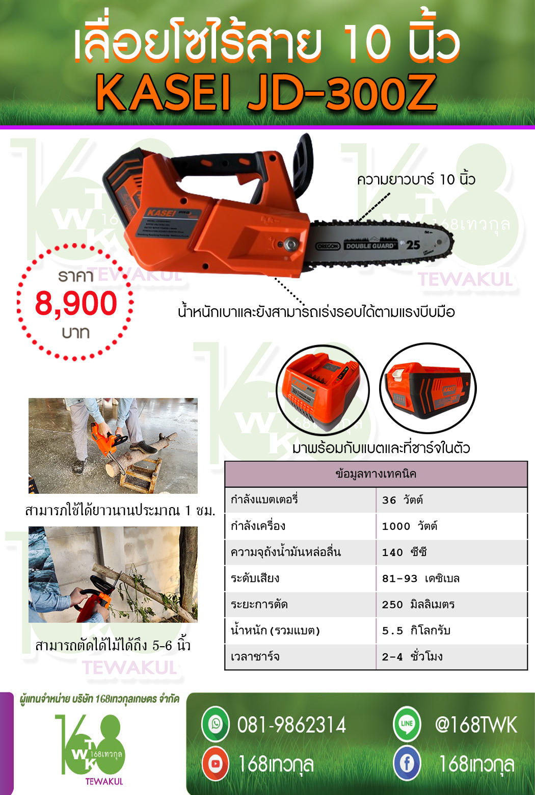 เลื่อยโซ่ไร้สาย Kasei รุ่น JD300z