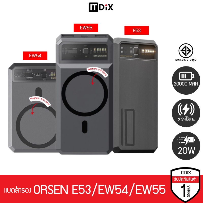 แบตสำรอง Eloop Orsen E53/EW54/EW55 Magnetic 10000, 20000mAh แบตสำรองไร้สาย Wireless Charger