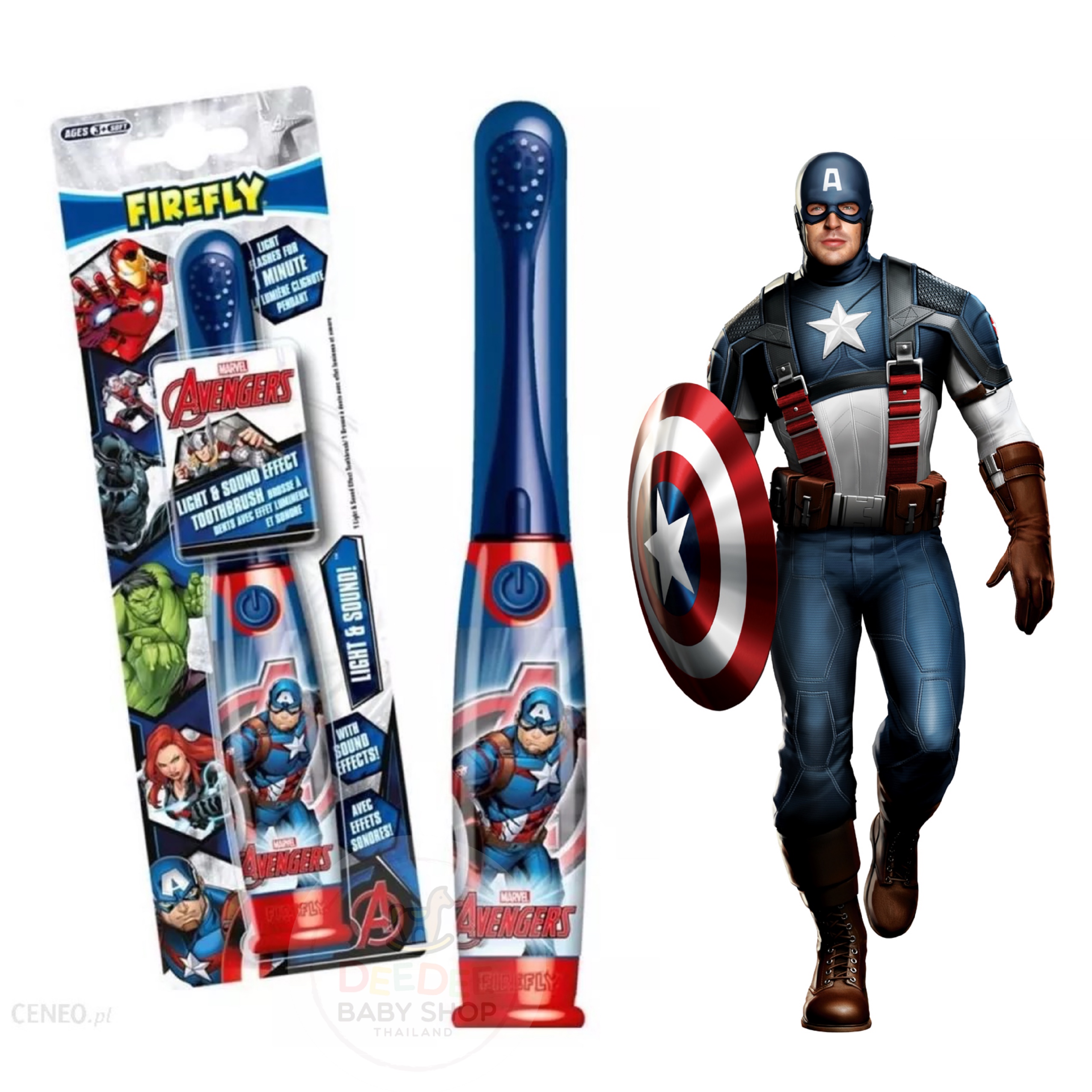 แปรงสีฟันพร้อมแสงไฟและเสียงดนตรี FireFly Avengers Captain America Light & Sound Effect Toothbrush