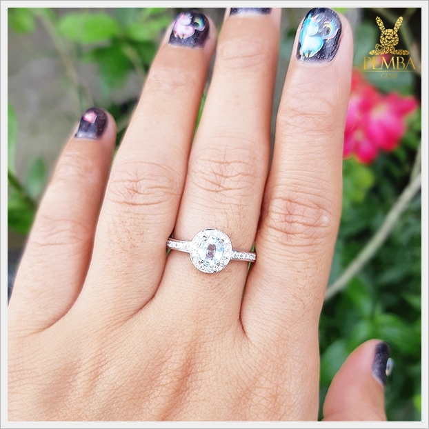 แหวนอะความารีนแท้ อัญมณีสีฟ้าใสน้ำทะเล เงินแท้925 แหวนพลอยแท้