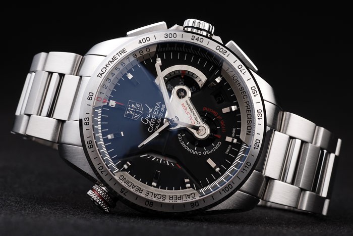 นาฬิกา Tag Heuer เกรด Mirror รุ่น Grand Carrera Calibre 36 Caliper สีเงิน สายเลสสีเงิน หน้าปัดสีดำ หาอยากสุดๆ