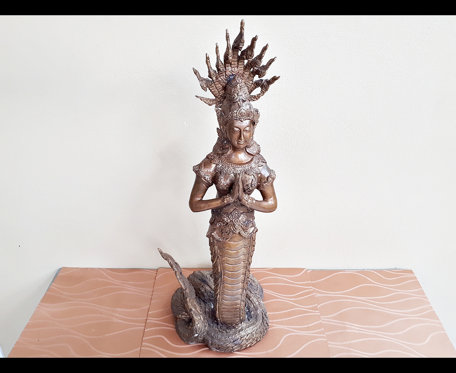 รูปหล่อ พญานาคราช คู่ (ท่านปู่นาคา-ปู่ศรีสุทโธ ท่านยานาคี-ศรีปทุมวัน) พญานาคปรก 9ตน 9หัว โลหะทองเหลืองรมดำ (ขนาดบูชา องค์ขนาดใหญ่ สูง 25นิ้ว) (ขายปลีก ขายส่ง)