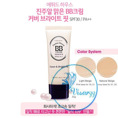 (# Natural Beige) Etude House Precious Mineral BB Cream Cover & Bright Fit SPF30 PA++ 35g # W13 Natural Beige บีบีครีมสูตรปกปิดและปรับผิวเรียบเนียนเปล่งประกาย