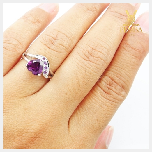 แหวนโรโดไลต์ เงินแท้925 ชุบทองคำขาว แหวนพลอยแท้