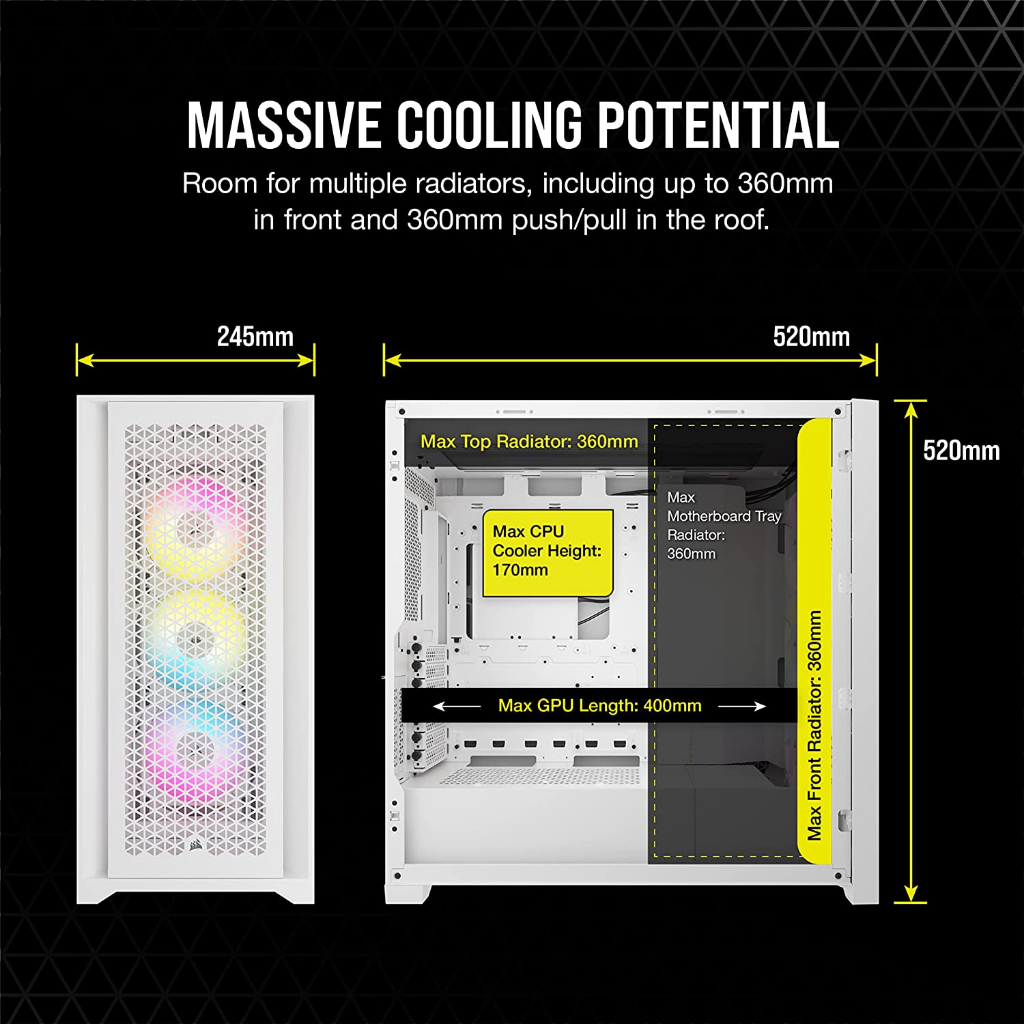 Corsair iCUE 5000D RGB Airflow Mid-Tower Case - 3X AF120 RGB Elite Fans BLACK / WHITE