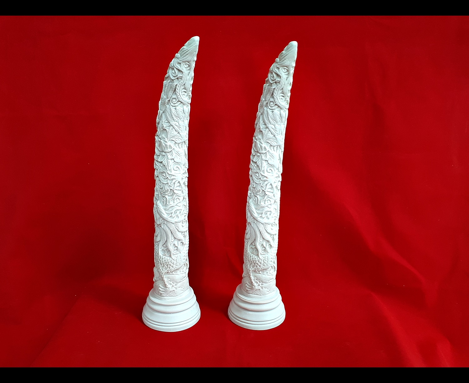 งาช้าง (จำลอง) เนื้อเรซิ่น สีขาว ลายมังกร (ขายปลีก ขายส่ง)