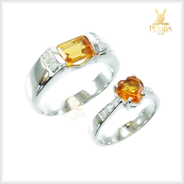 แหวนพลอยคู่ Ring of Love ประดับพลอยซิทรินแท้ เงินแท้ ชุบทองคำขาว