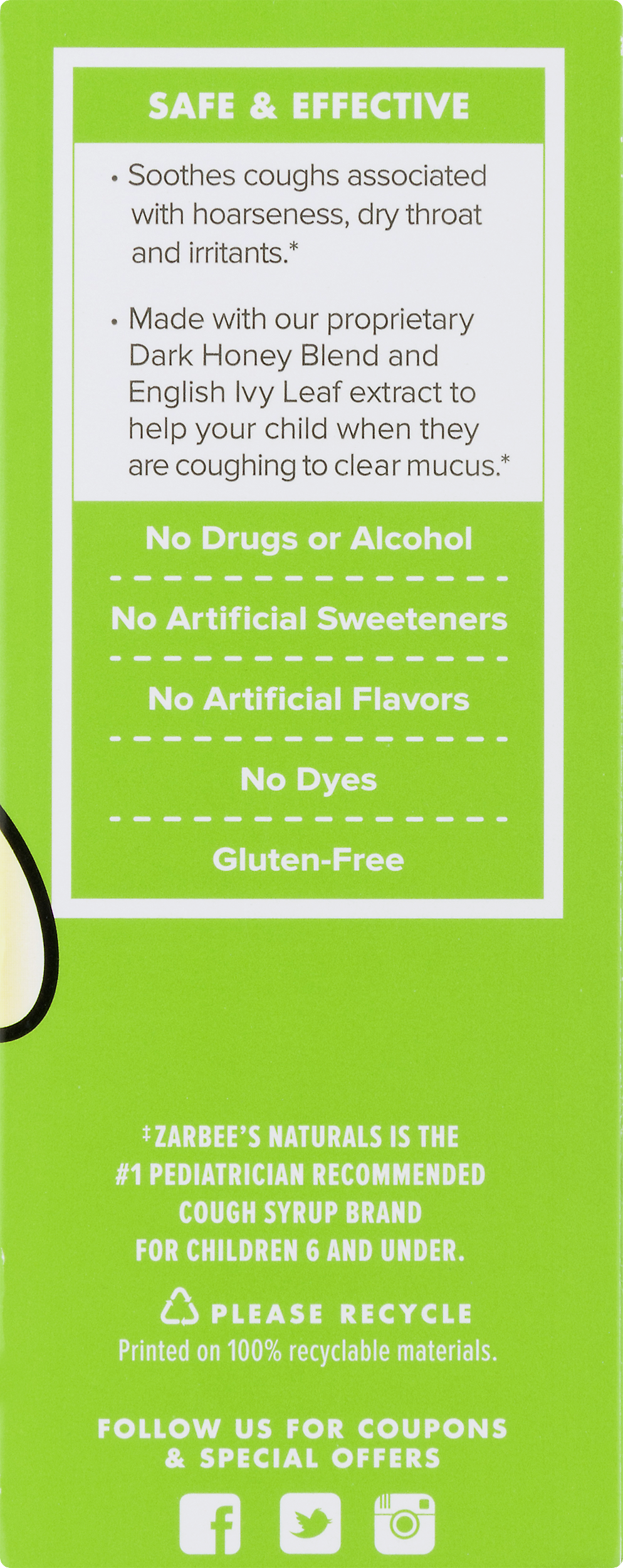สมุนไพรบรรเทาอาการไอและลดน้ำมูกสำหรับเด็ก ZARBEE'S Naturals Children's Cough Syrup + Mucus with Dark Honey & Ivy Leaf