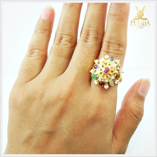 แหวนทองนพเก้าแท้ ตามตำราโบราณ อัญมณีเสริมมงคลชีวิต(สามารถสั่งทำได้ค่ะ)