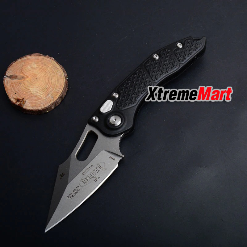 มีดพับออโต้ Microtech M390 ด้ามสีดำ วัสดุใบมีด 60HRC ปุ่มเปิดเร็ว TC4 โลหะผสมไทเทเนียม