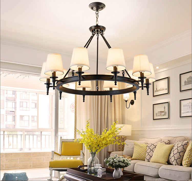 โคมไฟระย้าเหล็กทรงกลมโป๊ะผ้าทรงดอกเห็ดสไตล์อเมริกันโมเดิร์น [6050]