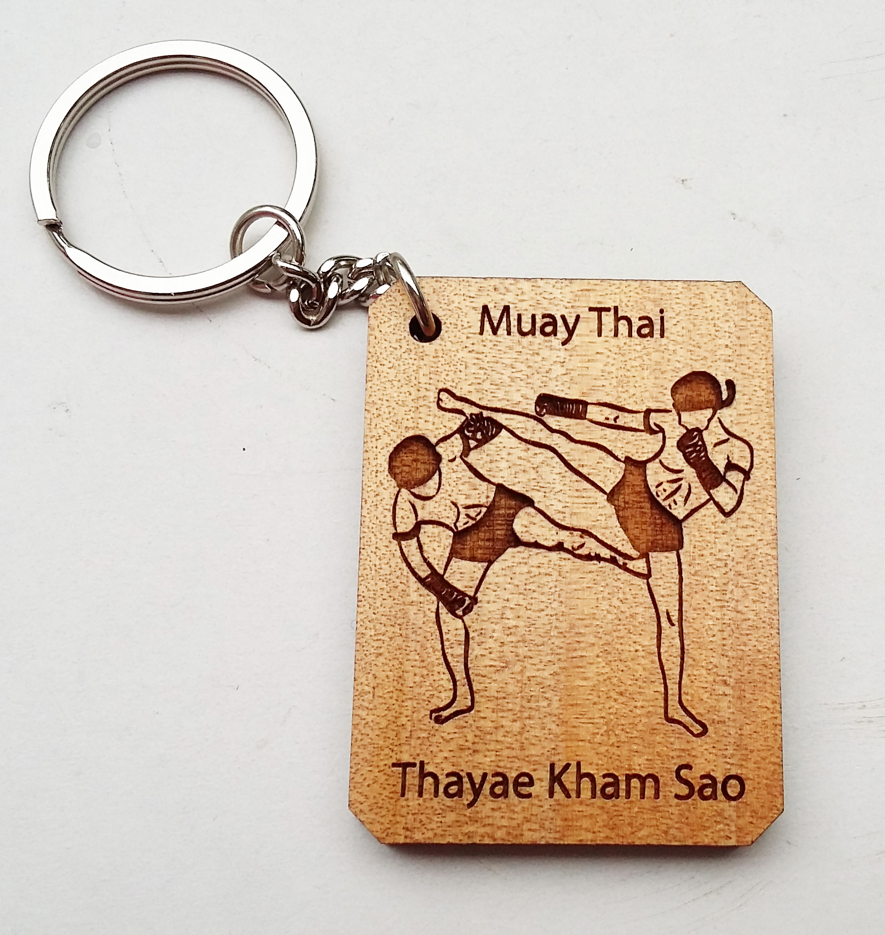 พวงกุญแจไม้แกะสลัก แม่ไม้มวยไทย-ทะแยค้ำเสา