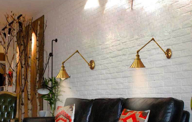 โคมไฟติดผนังติดกำแพงภายในแขนปรับ 2 Step สีทองสไตล์วินเทจ [B005]