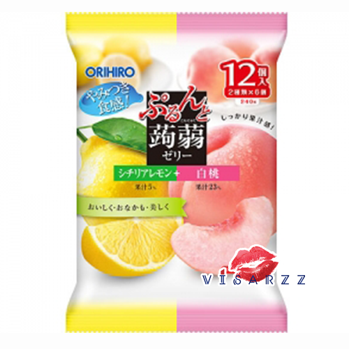 (ห่อใหญ่ Lemon+White Peach) Orihiro Jelly 240g (20g x 12 ชิ้น) โอริฮิโระ เยลลี่บุกผสมกับน้ำผลไม้เข้นข้นจากประเทศญี่ปุ่น แคลลอรี่ต่ำ ทานง่าย เพียงฉีกจากซอง