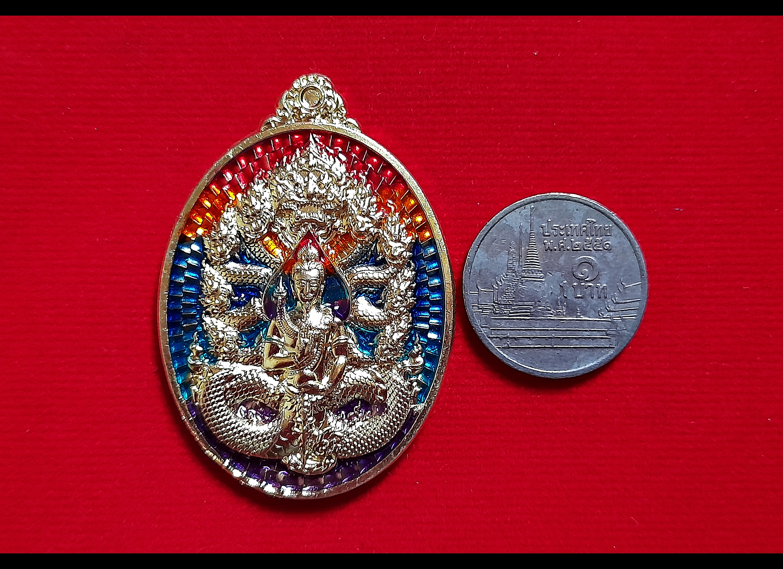 เหรียญ พญานาคราช๙เศียร หลัง นาคเกี้ยว (เก้าอธิบดี พญานาค ทั้ง๙ตระกูล) เนื้อทองฝาบาตร ลงยาสีรุ้ง ปี2565 #รับประกันแท้ #เลขโค็ดสวย๕๙๕