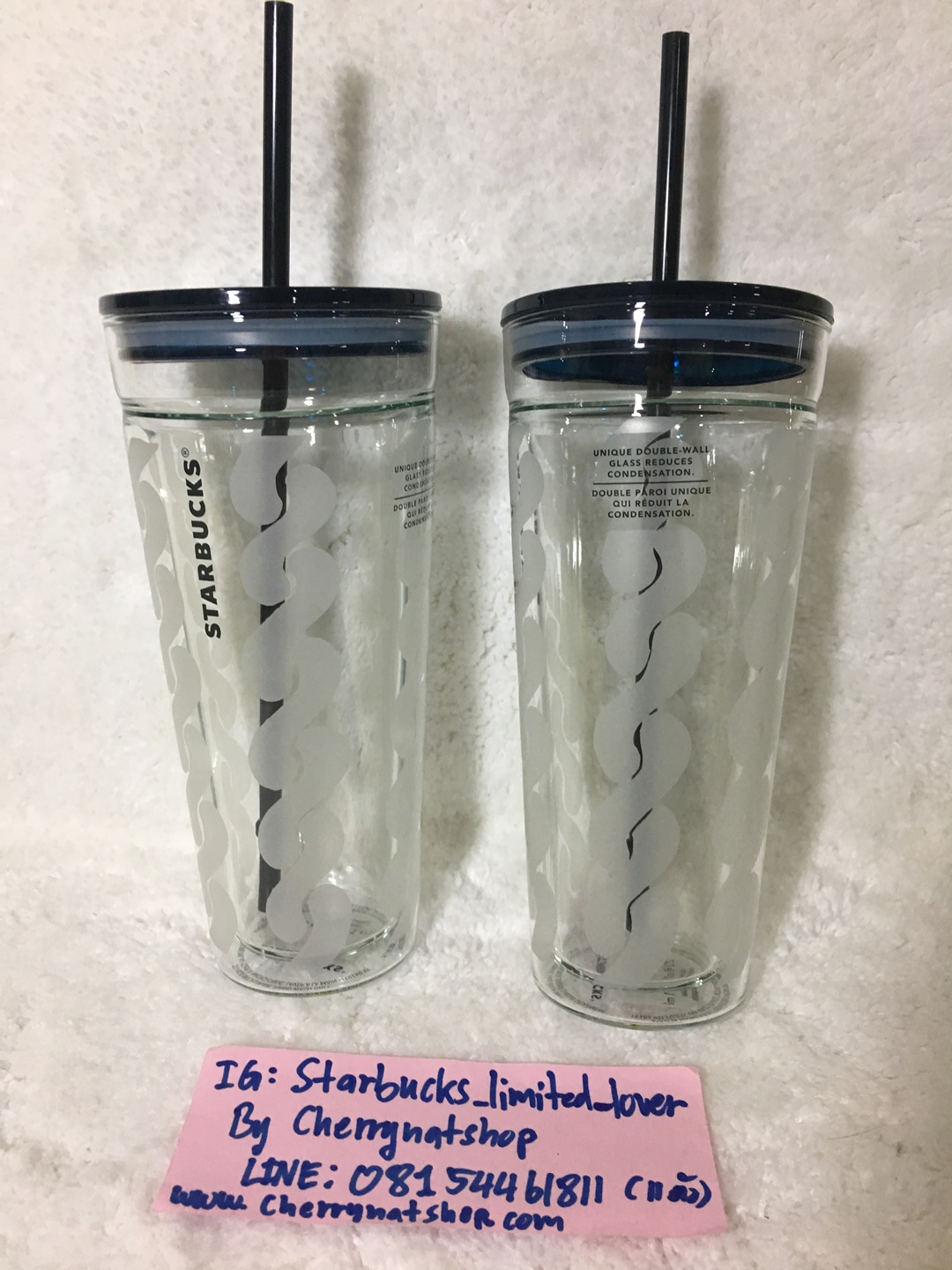 แก้วสตาร์บัคส์แท้จากอเมริกา Starbucks Cable Knit Sweater Glass Cold Cup 20oz แก้วหนา น้ำหนักเบาหายาก