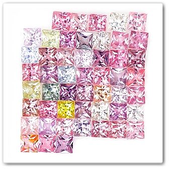Princess Cut 2.4 m พลอยแฟนซี Fancy สี่เหลี่ยมก้นเพชร จำนวน 50 เม็ด หนัก 5.33 กะรัต หลากหลายสี Multi Colour เนื้อสะอาดทุกเม็ด เนื้อดี เจียระไนแบบเพชร