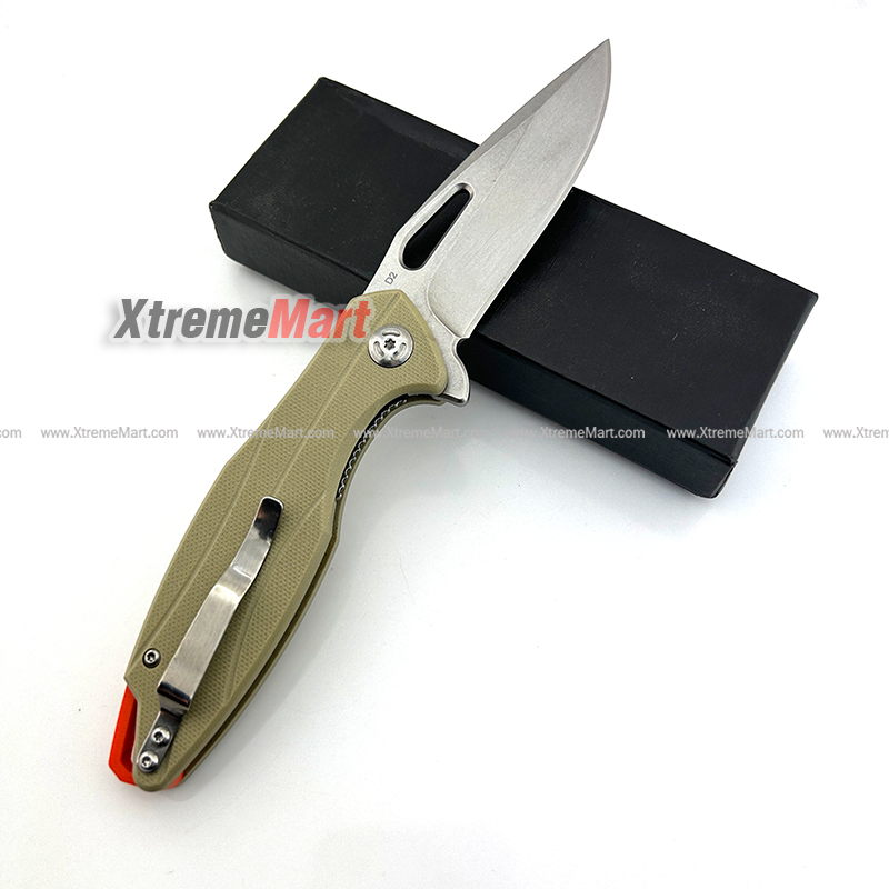 มีดพับด้ามดำ D2 Blade Pocket Knives ด้ามท้ายสีส้ม G10 Handle (ด้ามเทา)