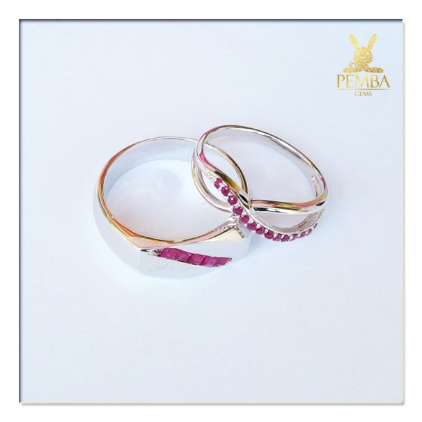 แหวนพลอยคู่ Ring of Love ฝังพลอยทับทิมพม่าแท้ เงินแท้ ชุบทองคำขาว