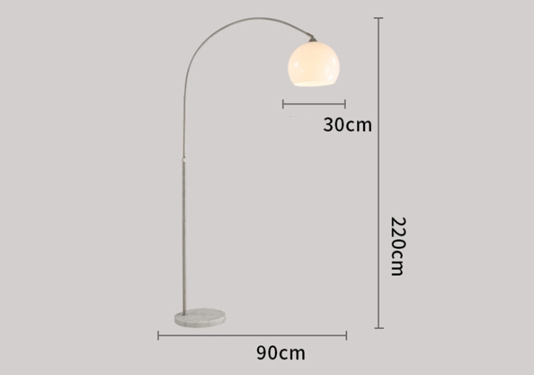 โคมไฟตั้งพื้นทรงโค้งโป๊ะ Acrylic สีขาวทรงกลม 30cm [SH-xd-004]