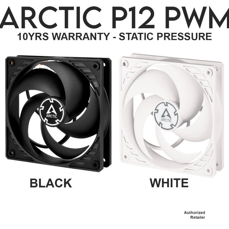 ARCTIC P12 PWM PST - 120 mm HIGH STATIC PRESSURE Fan Speed: 200-1800 RPM - Black / White #พัดลมเคส