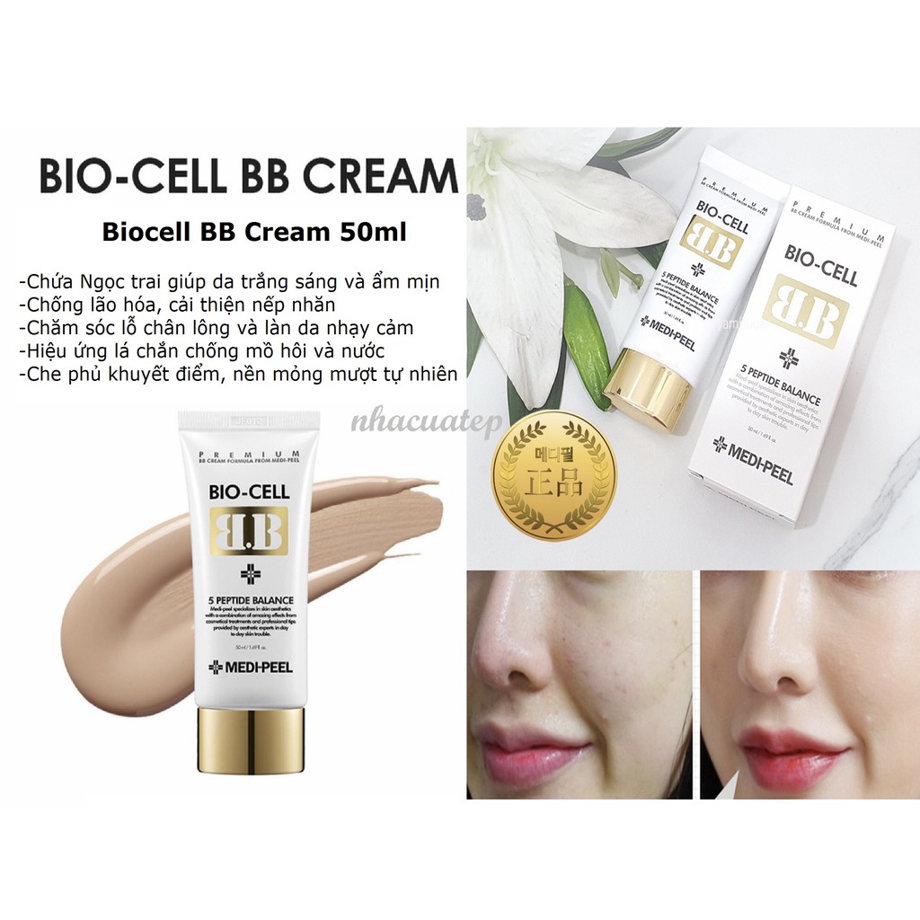 Medi-Peel Bio-Cell BB Cream 50mL เมดิพีล บีบีครีมเนื้อบางเบา ปรับสภาพผิวให้กระจ่างใส พรางริ้วรอยอย่างเป็นธรรมาชาติ พร้อมให้การบำรุงด้วย Peptide 5 ชนิด
