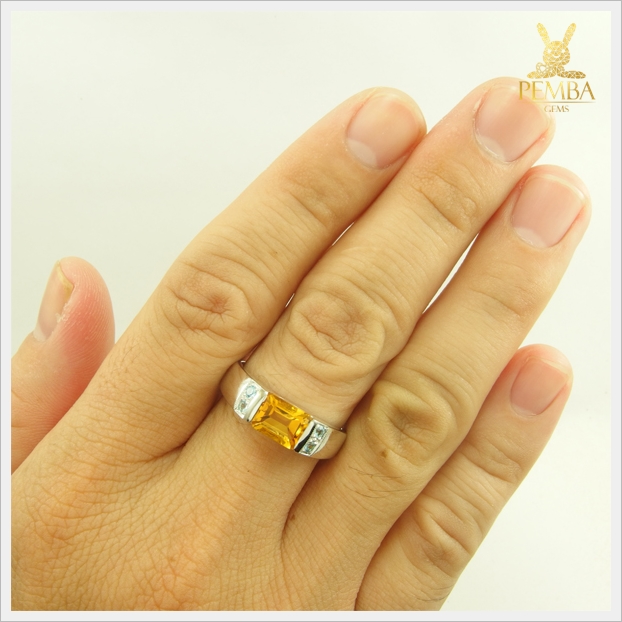 แหวนซิทรินแท้ เงินแท้925 ชุบทองคำขาว ท่านชายใส่เท่อย่างมีสไตล์