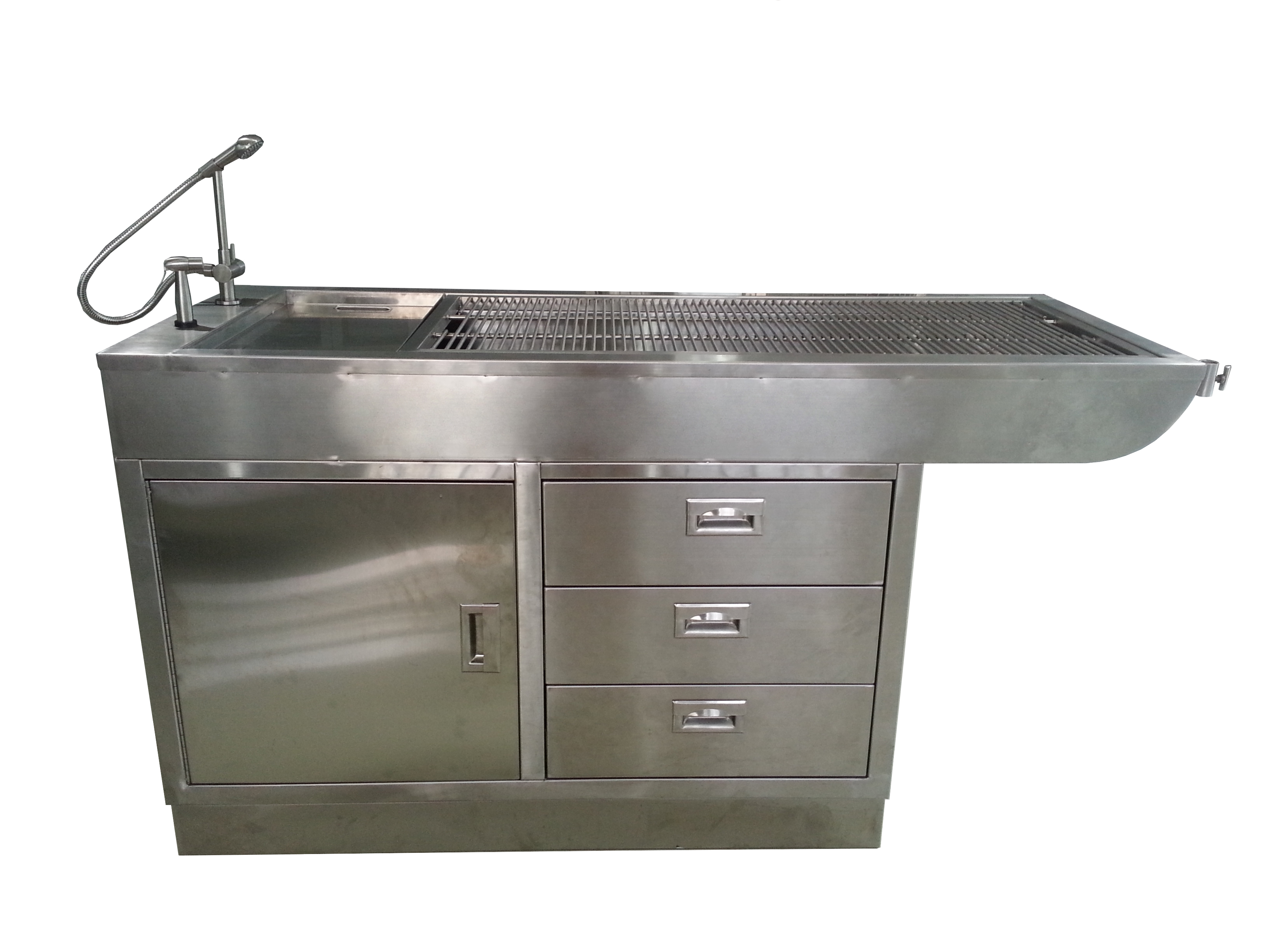 โต๊ะผ่าตัดสแตนเลส พร้อมซิงค์น้ำและตู้มีลิ้นชัก