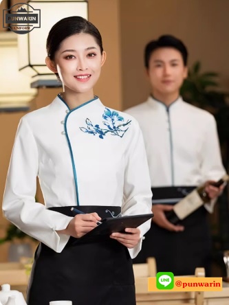เสื้อพนักงานเสริฟเสื้อพนักงานโรงแรม เสื้อพนักงานร้านอาหารไทยสไตล์จีนญี่ปุ่นเกาหลี FA6701002 ขาว ครีม เขียว L-4XL