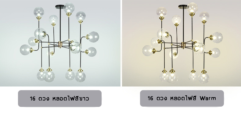 โคมไฟแขวนเพดานโทนสีดำทองโป๊ะแก้วใสสไตล์ Nordic รุ่น [H-01]