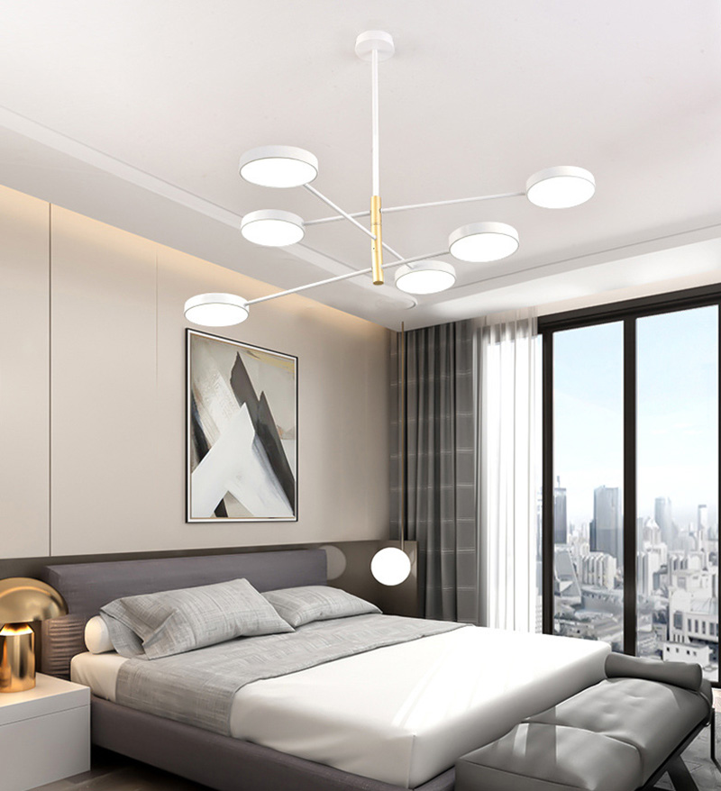 โคมไฟแขวนเพดานแขนยาวโป๊ะกลมแบน 6 ดวง [QDH-9110]