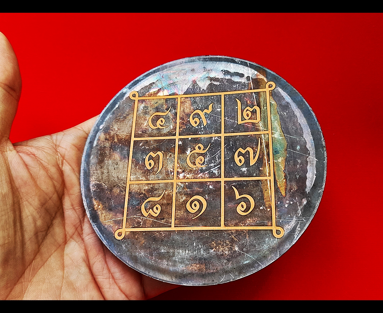 แผ่นยันต์รองกระถางธูป (ขนาดใหญ่4นิ้ว หนา2มิล) เนื้อทองแดง ปี2564 (ใช้ใส่ในกระถางธูปเพื่อเสริมการบูชาข้อพร) #รับประกันแท้