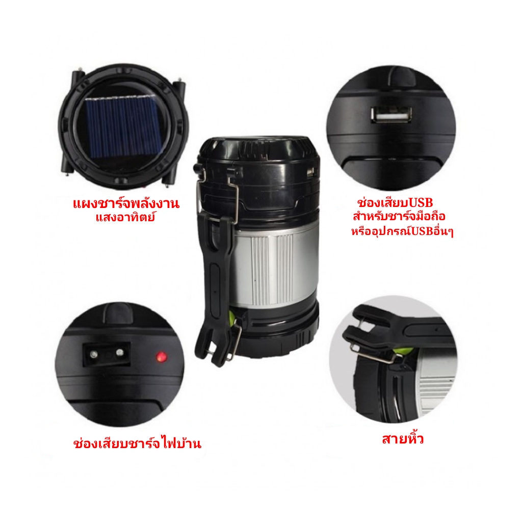 โคมไฟแคมปิ้ง2in1เป็นไฟฉายในตัวชาร์จไฟได้2ระบบ