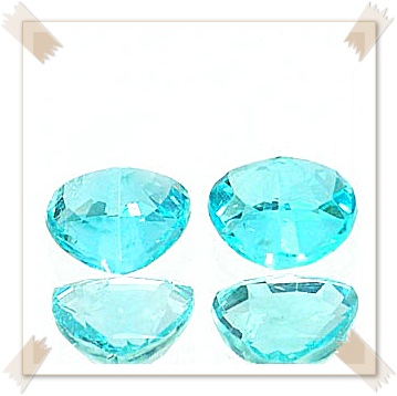 พลอยอะพาไทท์ APATITE รูปสามเหลี่ยมปาปิยอง น้ำหนักรวม 1.80 กะรัต ขนาด 6 มิล สีใกล้เคียงกัน สีเขียวน้ำทะเล สีคล้าย PARAIBA สีสวย สีแปลก หาได้ยาก
