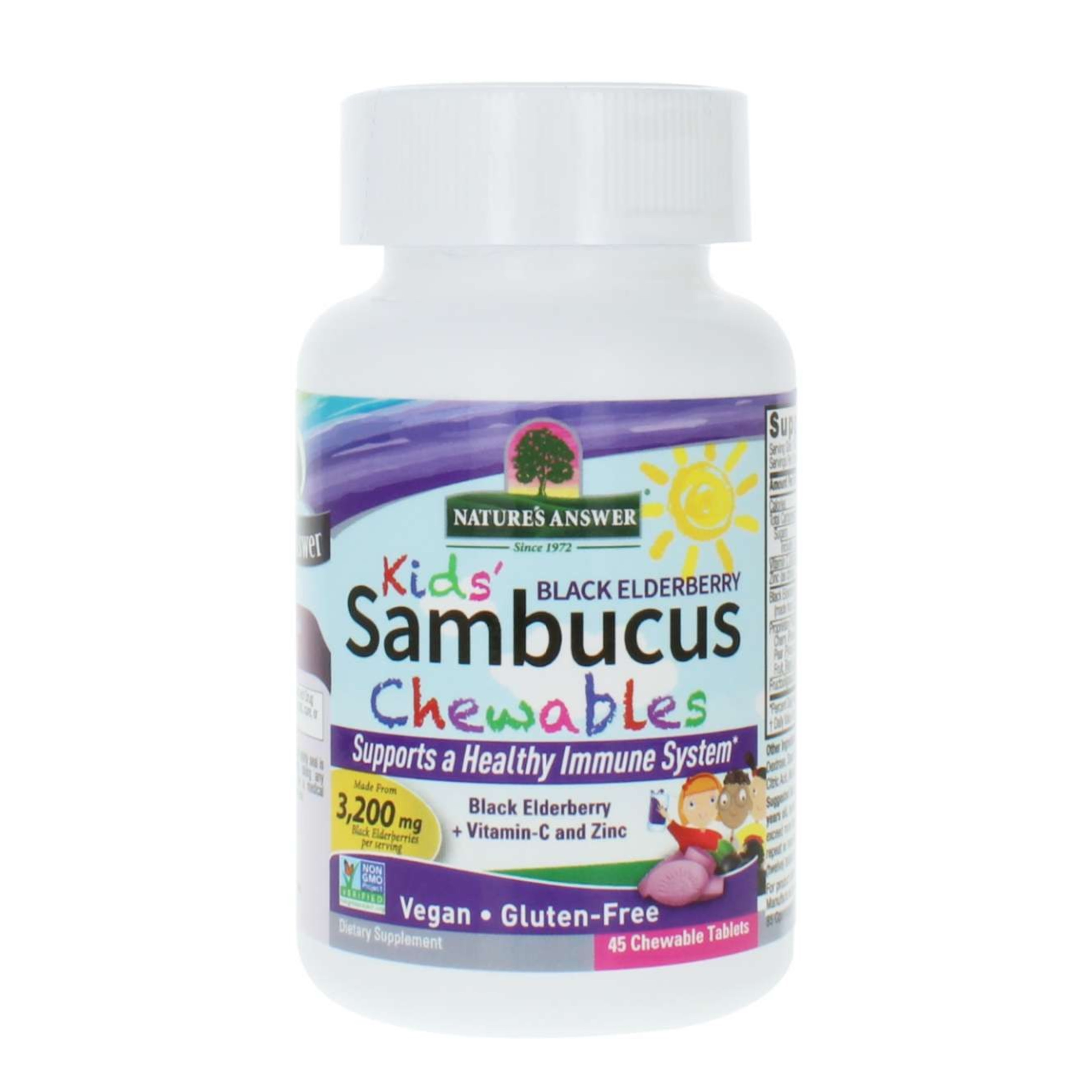 วิตามินเสริมภูมิคุ้มกันสำหรับเด็กแบบเม็ดเคี้ยว Nature's Answer Kids' Sambucus Black Elderberry Chewables with Vitamin C & Zinc