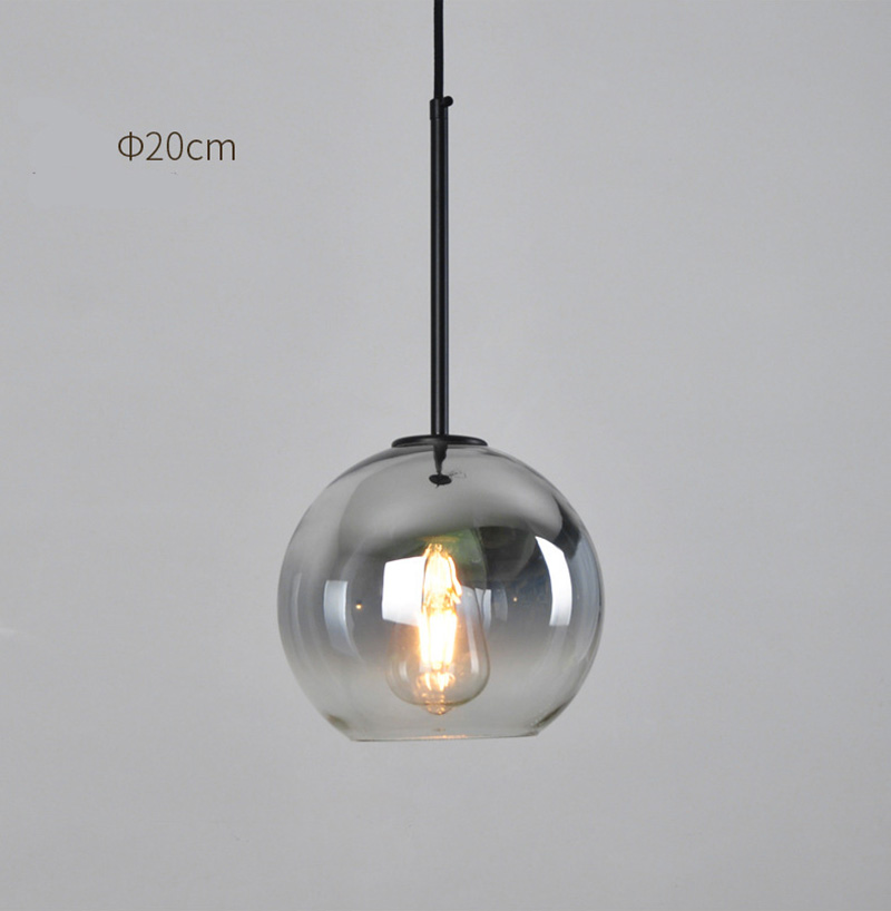 โคมไฟแขวนเพดานโป๊ะแก้วทรงกลมสีใสไล่เฉดเทารมควัน [BG-Gradient]
