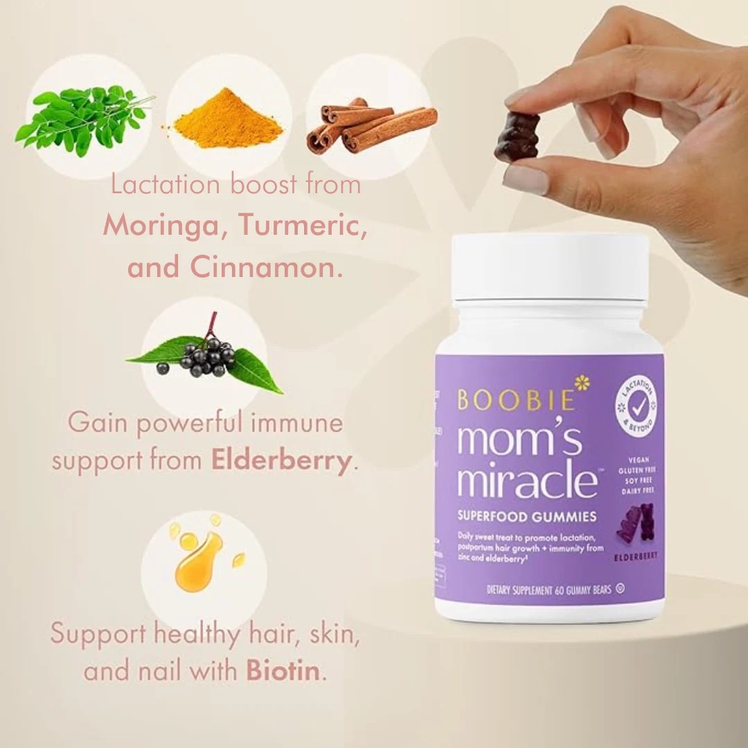 กัมมี่กระตุ้นการผลิตน้ำนมพร้อมบำรุงร่างกายคุณแม่ BOOBIE* Bears Mom's Miracle Superfood Lactation Gummies (60 Gummies)