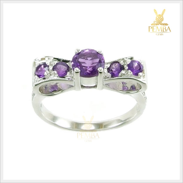 แหวนอเมทิสต์แท้ ตัวเรือนดีไซน์รูปโบว์สวยเก๋ ดูดีมีสไตล์ แหวนพลอยแท้