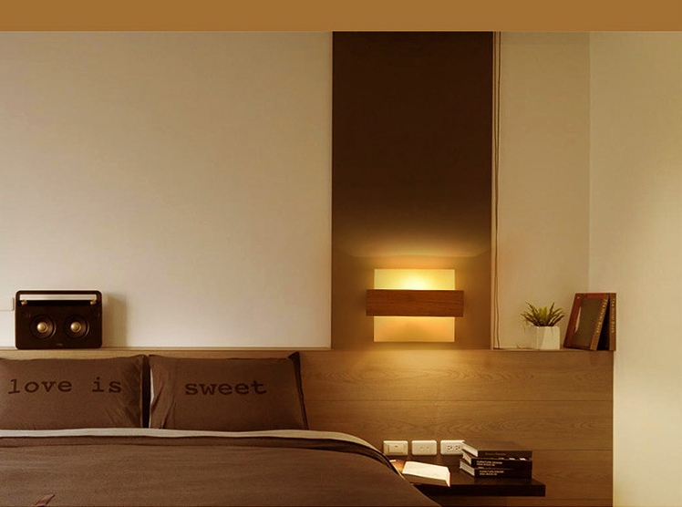 โคมไฟติดผนังไม้โมเดิร์น โป๊ะสี่เหลี่ยม 21.5x16cm [JP4]