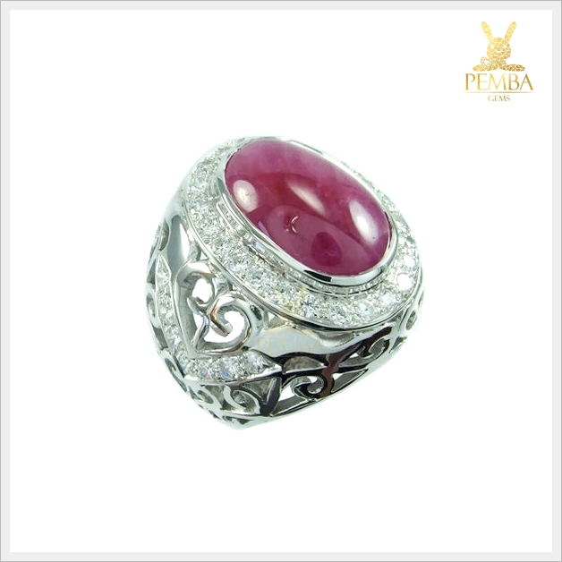 แหวนทับทิมพม่า ทรงหลังเบี้ย หายาก เงินแท้925 ชุบทองคำขาว