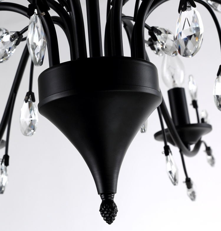 โคมไฟระย้าคลิสตัลเหล็กดัดสีดำลายกิ่งไม้ดวงไฟทรงแท่งเทียน [BD-D6632]