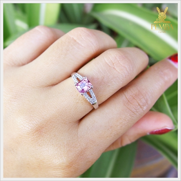 แหวนพิงค์สปิเนลแท้ สีชมพูใสไฟดี น่ารักๆ เงินแท้925 แหวนพลอยแท้