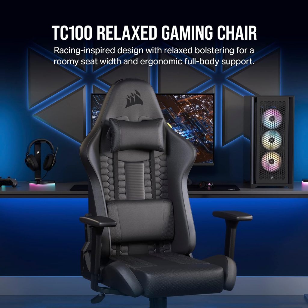 GAMING CHAIR Corsair TC100 Relaxed Gaming Chair, One Size, Black เก้าอี้ เก้าอี้เกมมิ่ง
