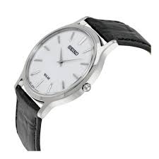 SEIKO Men's Solar Quartz Silver tone Stainless steel Case Leather Strap SUP873P1