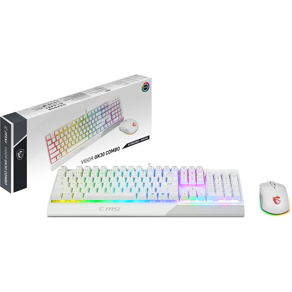 KEYBOARD & MOUSE (คีย์บอร์ดและเมาส์) White สีขาว MSI VIGOR GK30 GAMING KEYBOARD AND CLUTCH GM11 GAMING MOUSE COMBO