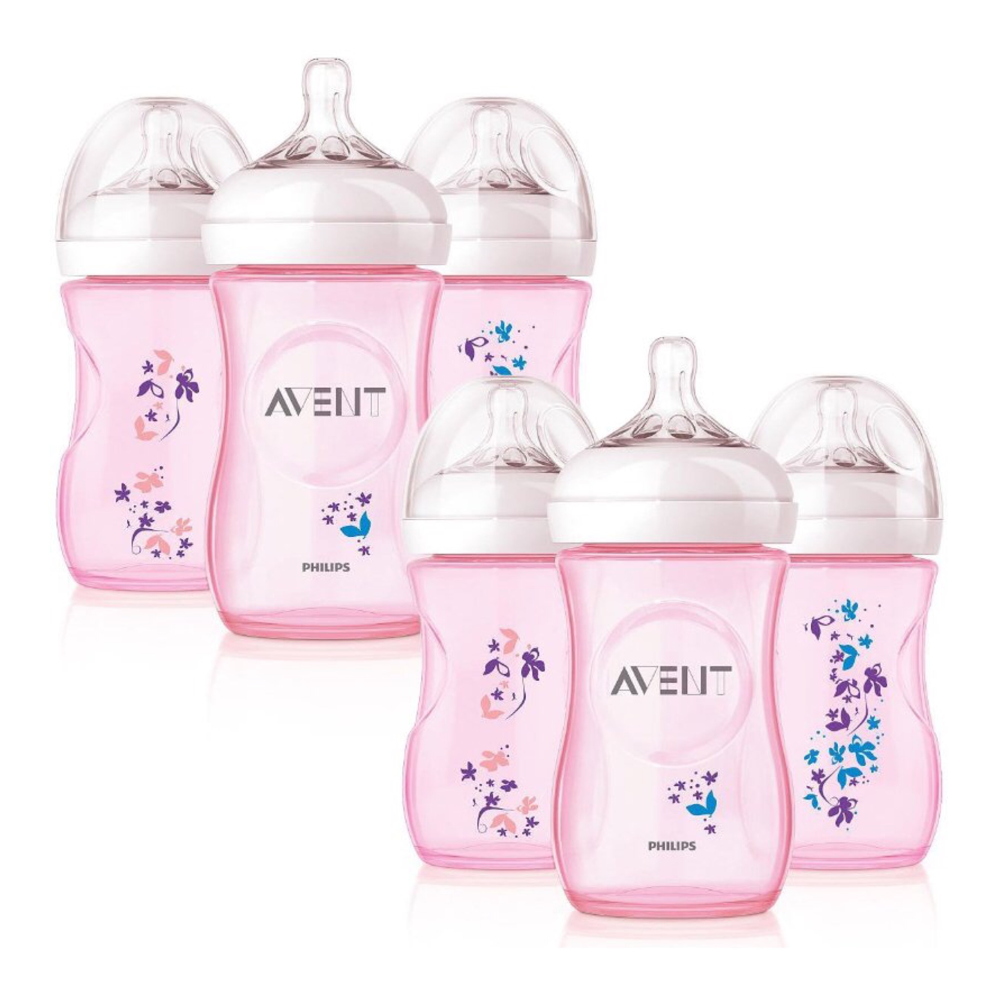 ชุดขวดนมปลอดสารพิษสุดน่ารัก Philips AVENT 9-Ounce Natural Bottles Set (Pink Flower Limited Edition)